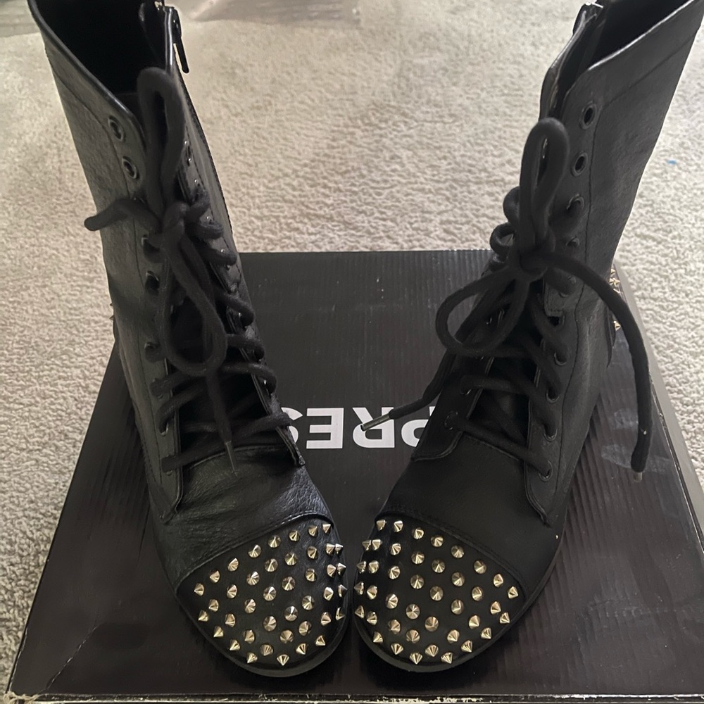 Women’s Black Leather Studded Boots